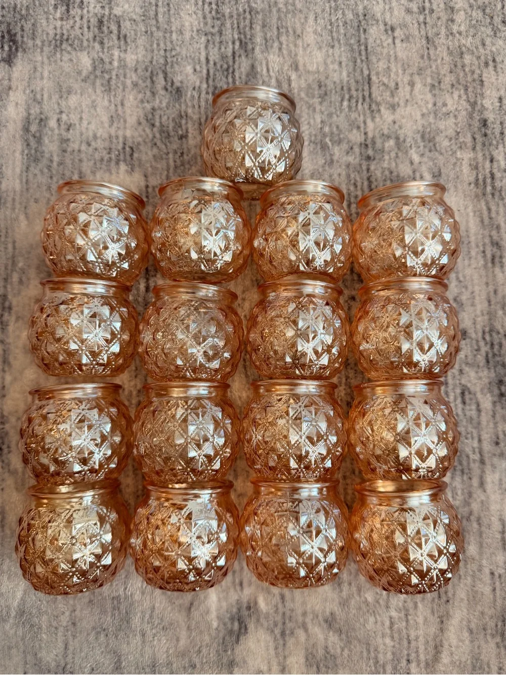 Set of 17 Vintage Style Pink Pressed Glass Votive Candle Holders Diamond Pattern